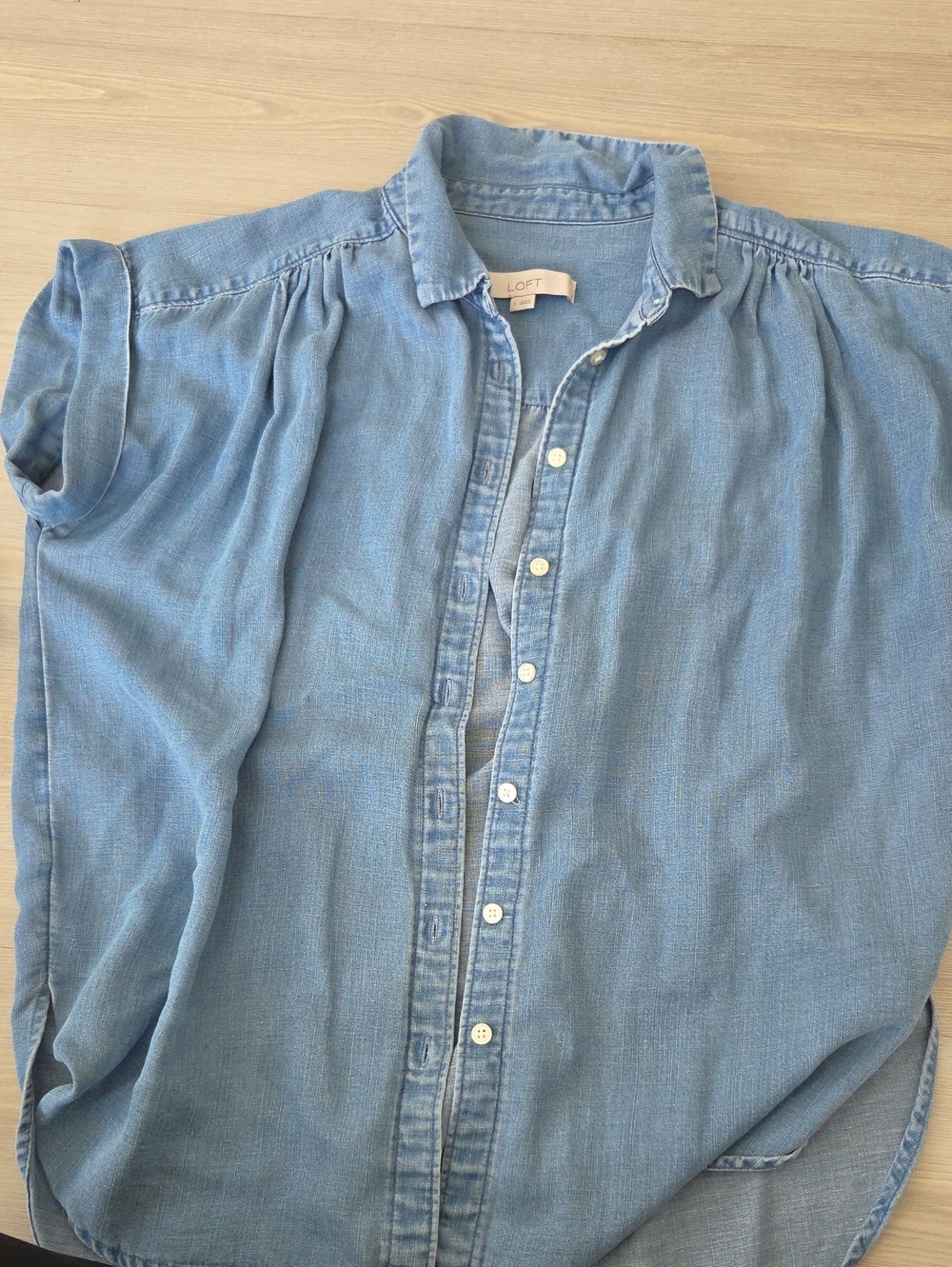 LOFT Light Blue Chambray Button-Down Shirt